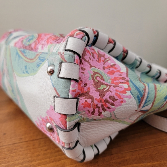 Aimee Kestenberg Eucalyptus Print Leather Convertible Hobo Crossbody Bag Purse - Picture 6 of 14